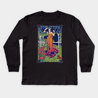 Art Nouveau Lady (orange/red) Kids Long Sleeve T-Shirt